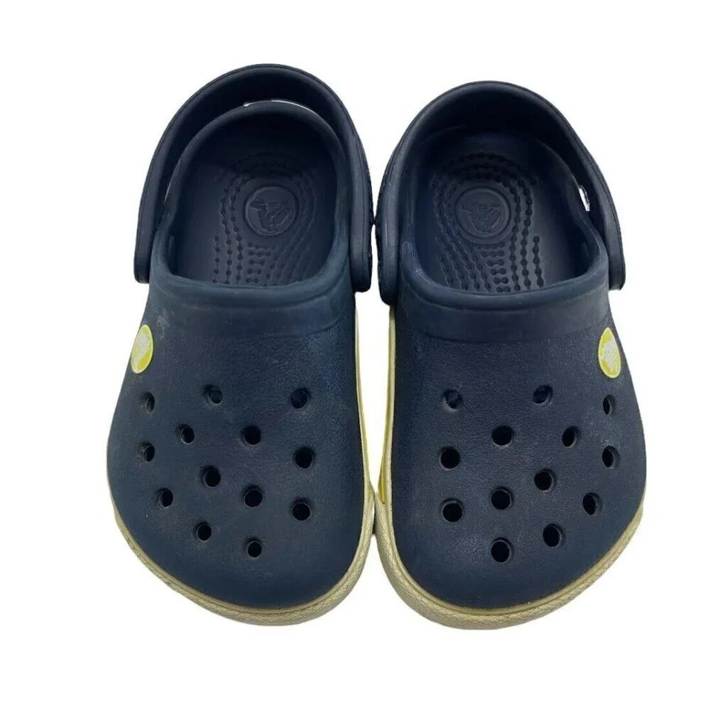 Crocs Navy White Yellow Stripe Crocband Clogs Sandals Toddler Unisex Size C 4-5